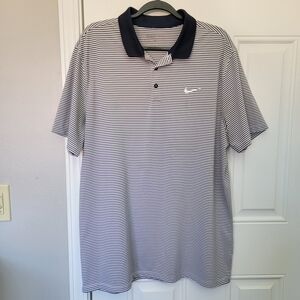 NIKE Golf Standard Fit Navy Blue White Striped Golf Polo Shirt Men's Size XL